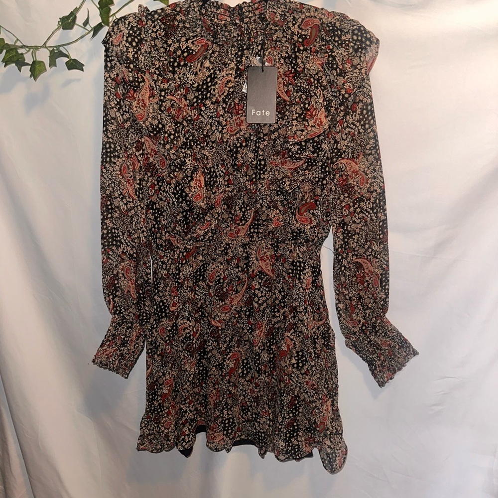 Fate Black and Red Paisley Long Sleeve Dress